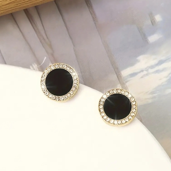 Sparkle Round Black Earrings - Picture 2 of 4